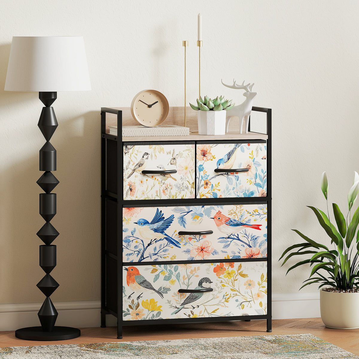 HOMCOM 4-drawer Chest Of Drawers, Fabric Dresser With Open Shelf