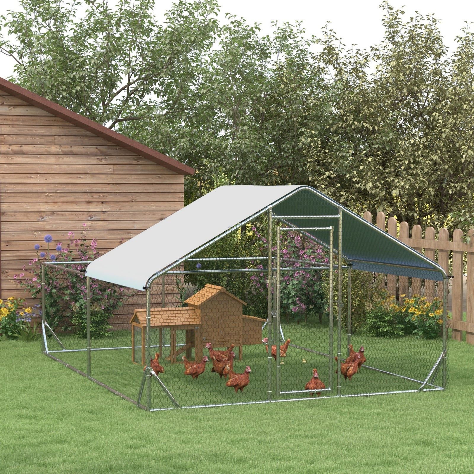 PawHut Pawhut Walk-in Chicken Run, Hen House, For Ducks, Rabbits W/ Water-resist Roof