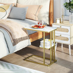 HOMCOM C-shaped Narrow Side Table, End Table With Shelf, White Marble Grain