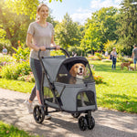 Dog Stroller, 3 Wheels Pet Stroller With Easy One-click Quick Fold | Grey