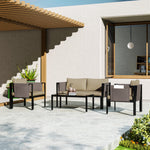 4 Piece Garden Sofa Set W/ Tempered Glass Coffee Table