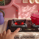 AIYAPLAY 33 Pcs Play Kitchen With Lights, Sounds, Storage, Pink