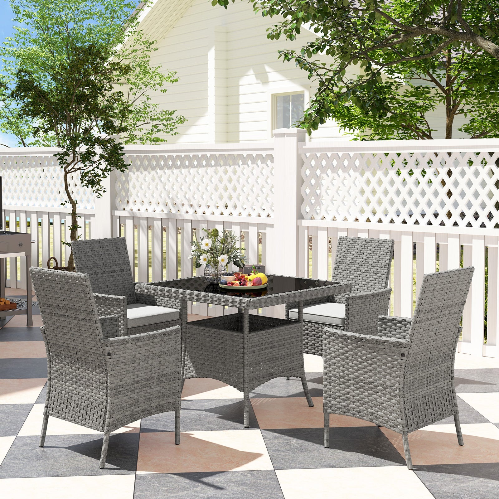 4 Seater Rattan Garden Furniture Set With Cushion | Dark Gray