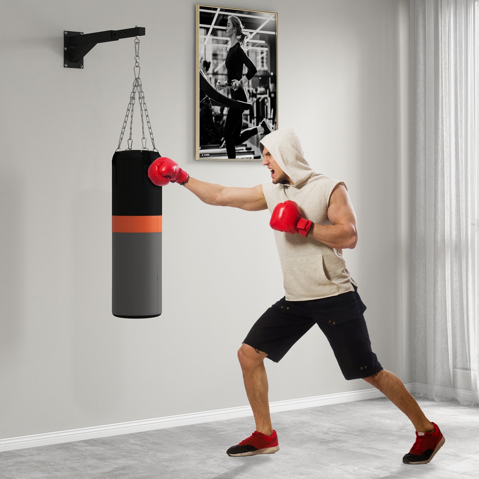 5-length Adjustable Punch Bag Wall Bracket For Boxing | Black