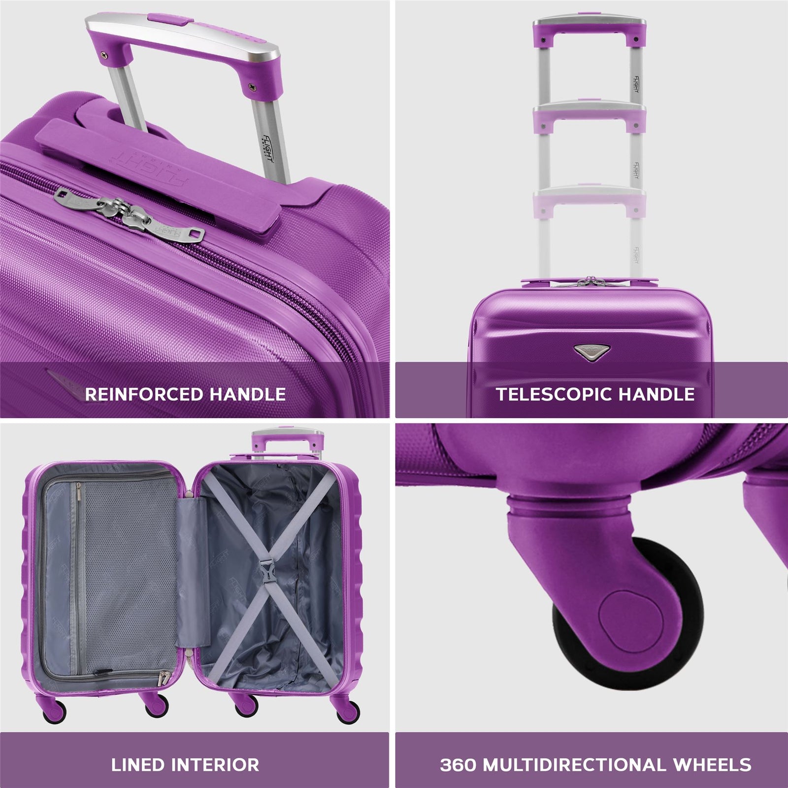 55x35x20cm Cabin Carry On Suitcase Hard Shell Overhead Luggage 100+ Airlines Approved | Cabin | Purple