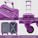 Set Of 3 Hard Shell Suitcase Cabin & Check In Cases With Tsa Lock - Overhead Cabin With Medium & Large Check-in Bag | Set of 3 | Purple