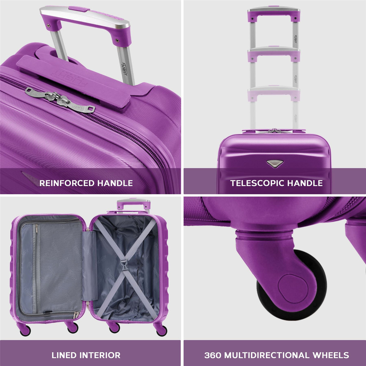 Set Of 3 Hard Shell Suitcase Cabin & Check In Cases With Tsa Lock - Overhead Cabin With Medium & Large Check-in Bag | Set of 3 | Purple