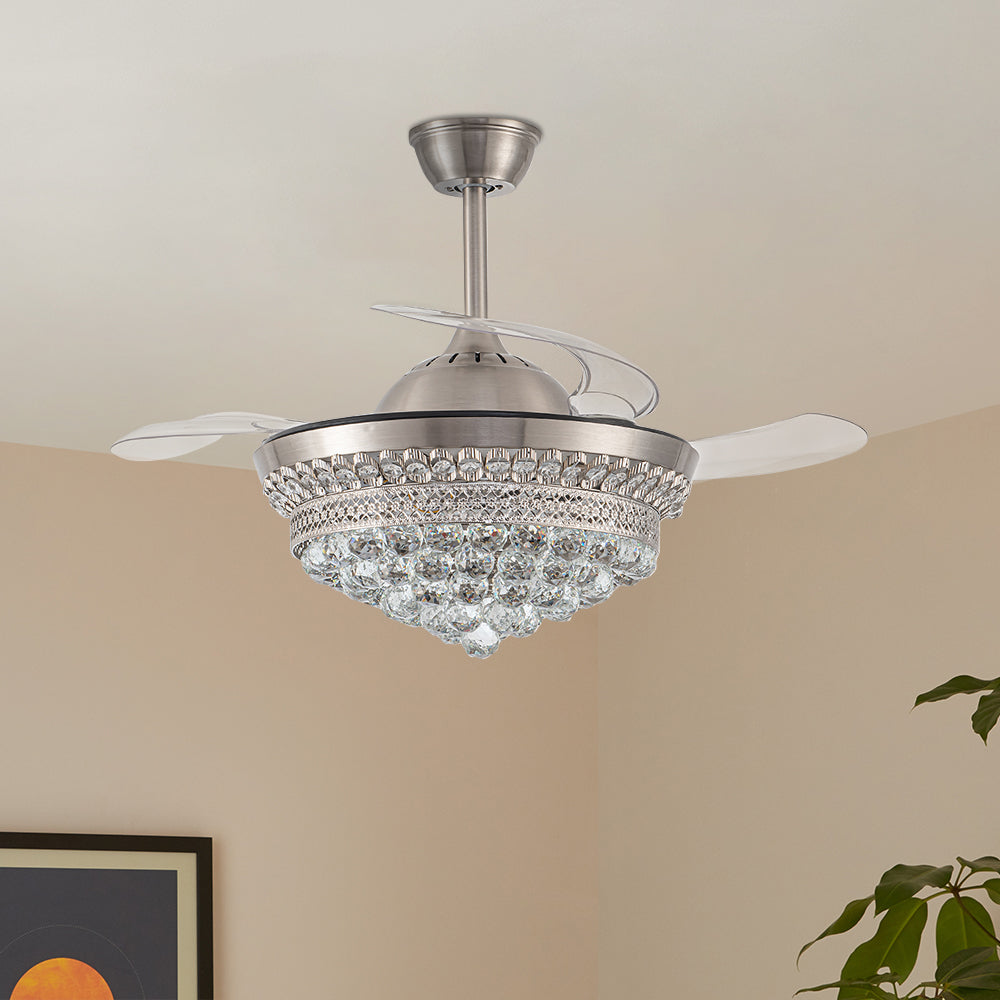 42" Crystal Ceiling Fan With 3 Blades & 3 Color Led Light Modern Dimmable Fan With Remote Control