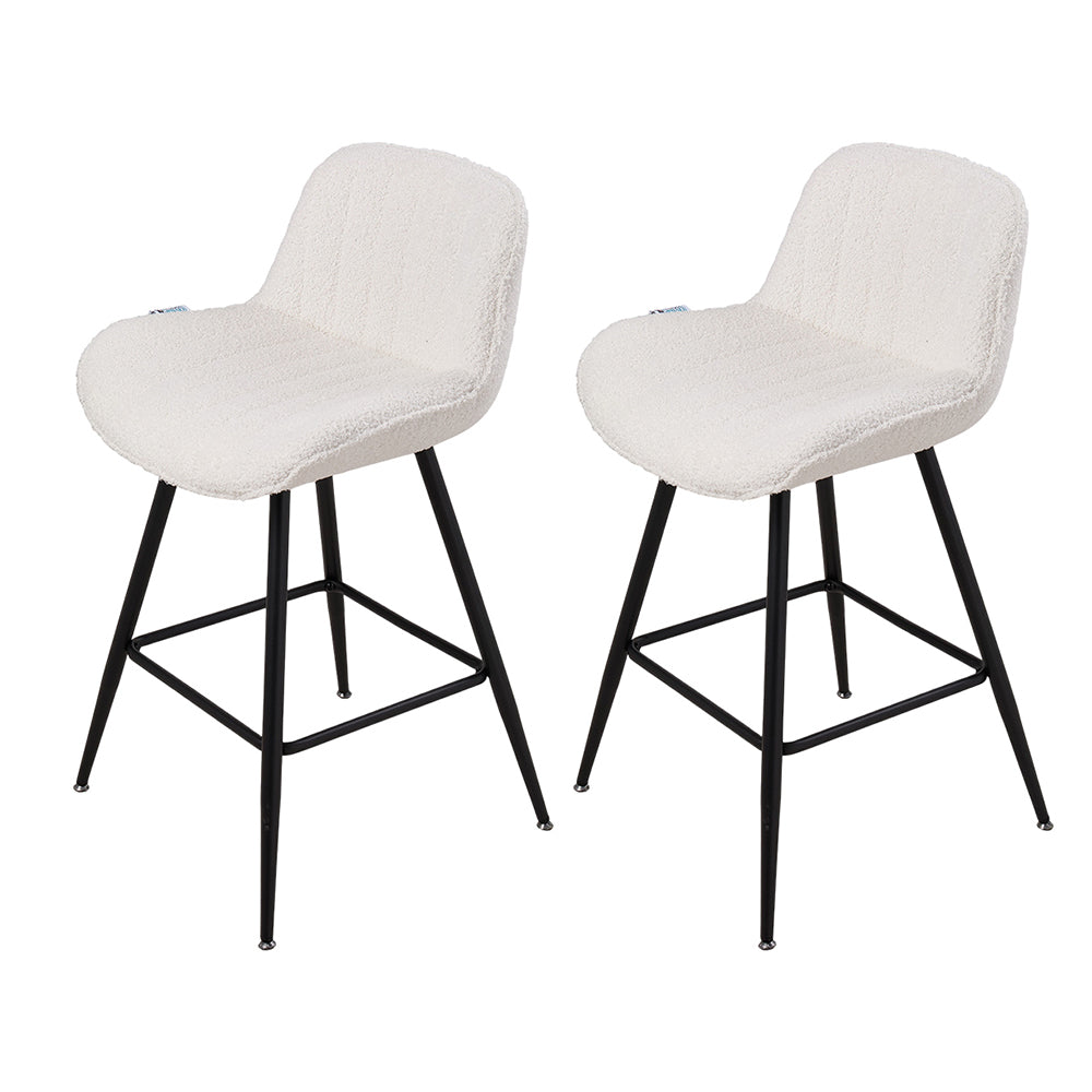Set Of 2 Modern Sherpa Fleece Bar Stools With Backrest – Soft Padded Seat, Metal Legs