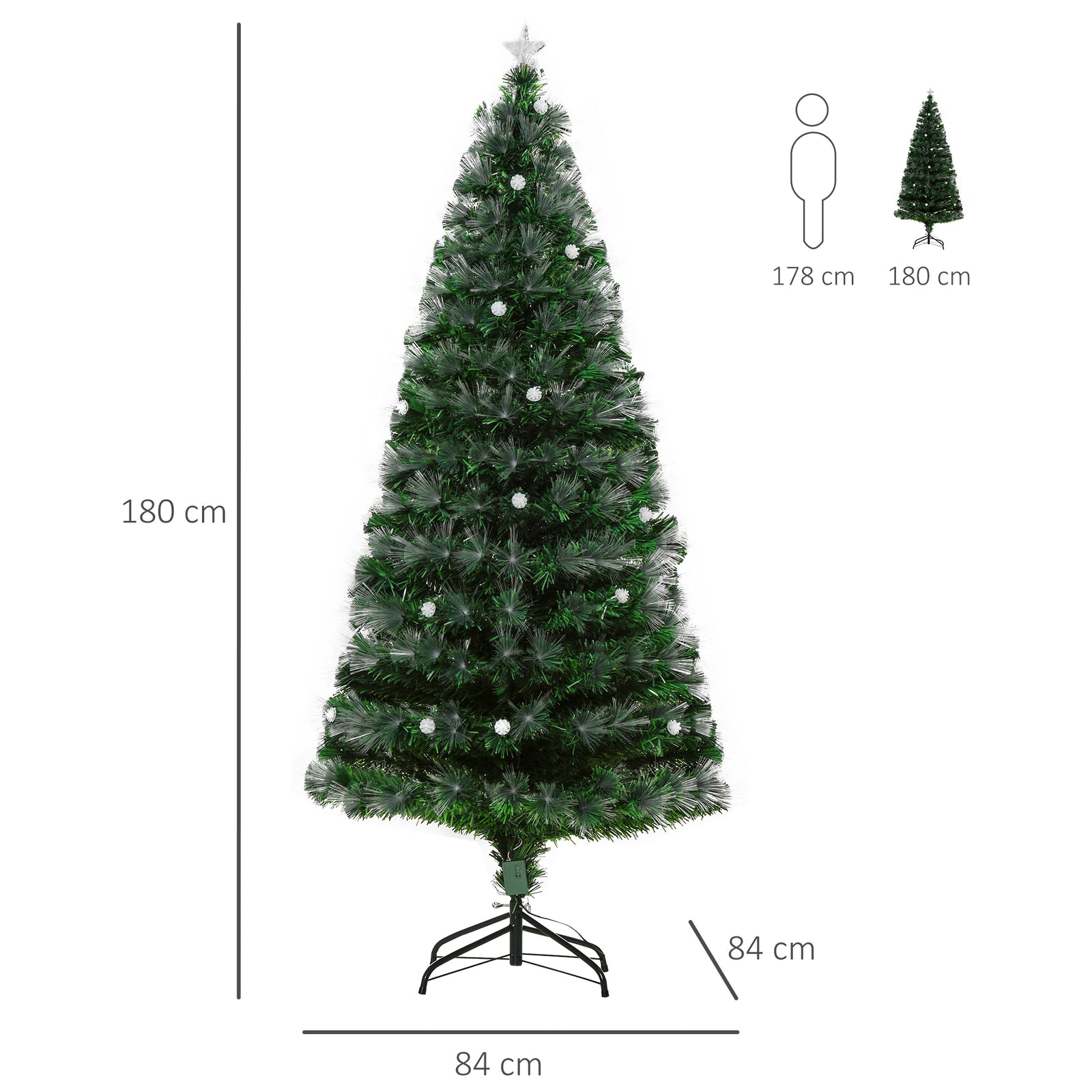 6ft White Light Artificial Christmas Tree W/ 230 Led Star Topper Tri-base | 6ft | Green