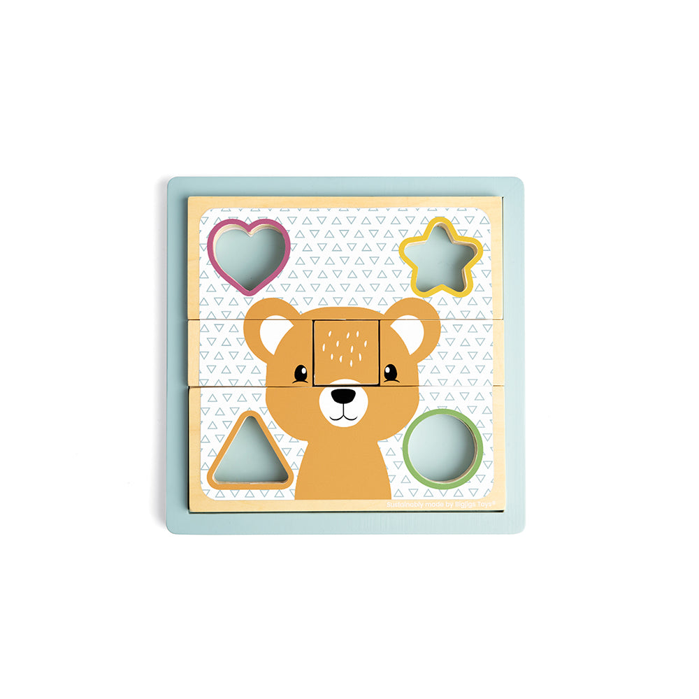 Bigjigs Toys Wooden Activity Puzzle & Shape Sorter - 10 Play Pieces