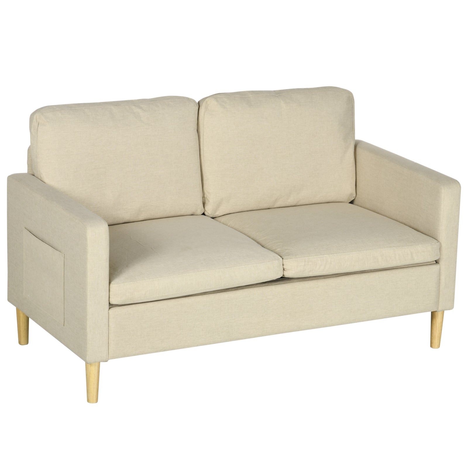 2 Seater Sofa Modern Fabric Couch With Wood Legs 2 Pockets | Double | Beige