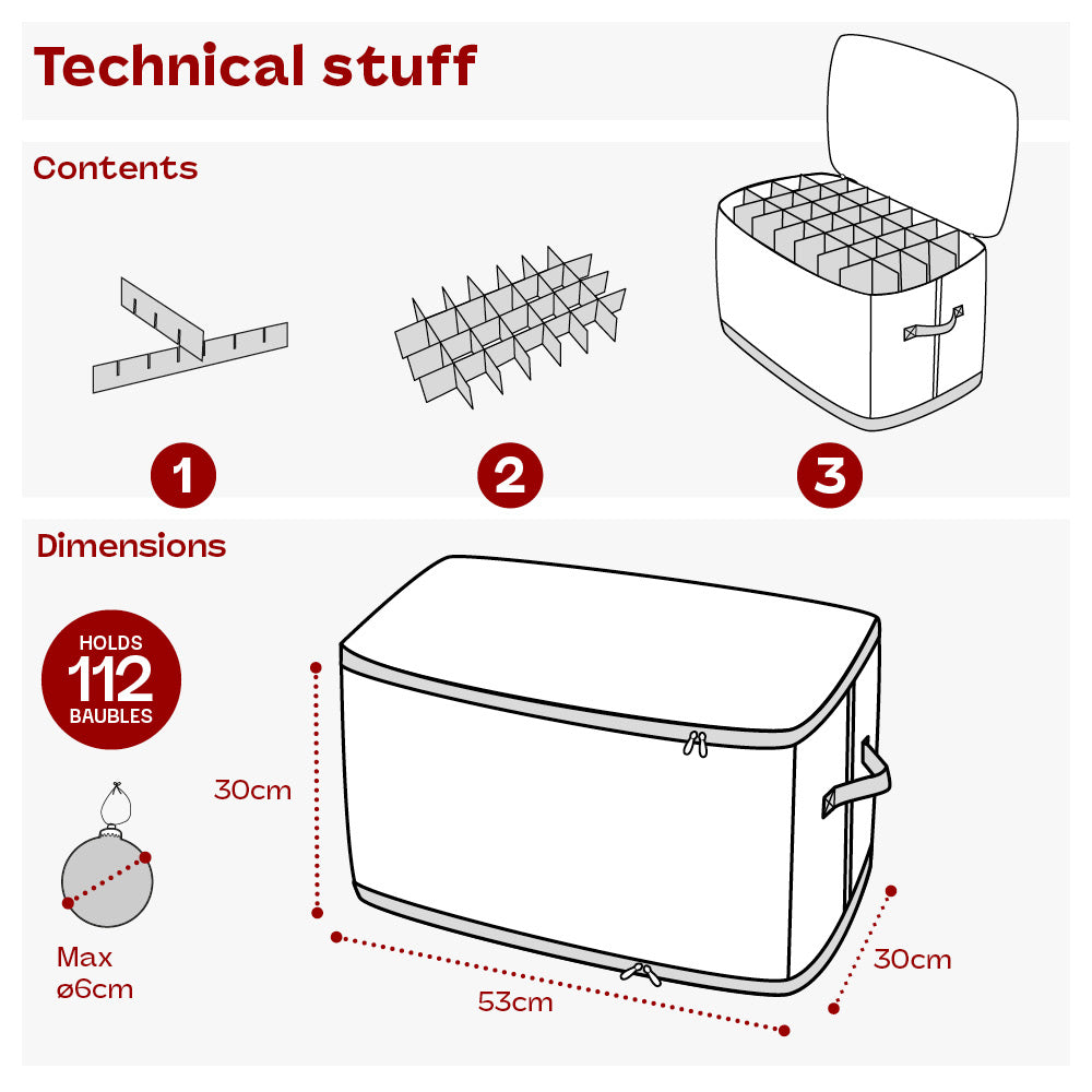 Christmas Ornament Storage Box With 112 Bauble Capacity | Grey