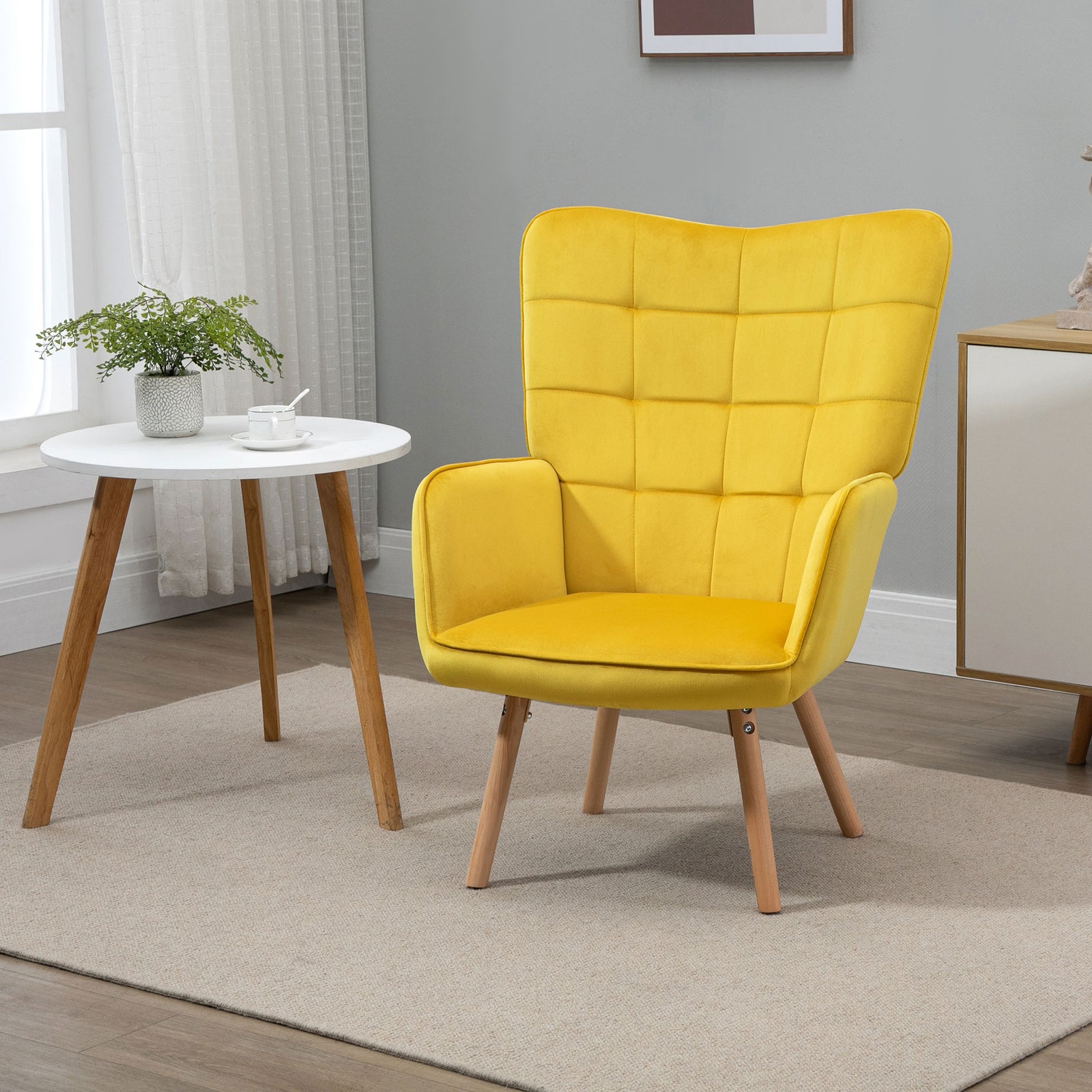 Accent Chair Velvet-touch Tufted Wingback Armchair | One Size | Yellow