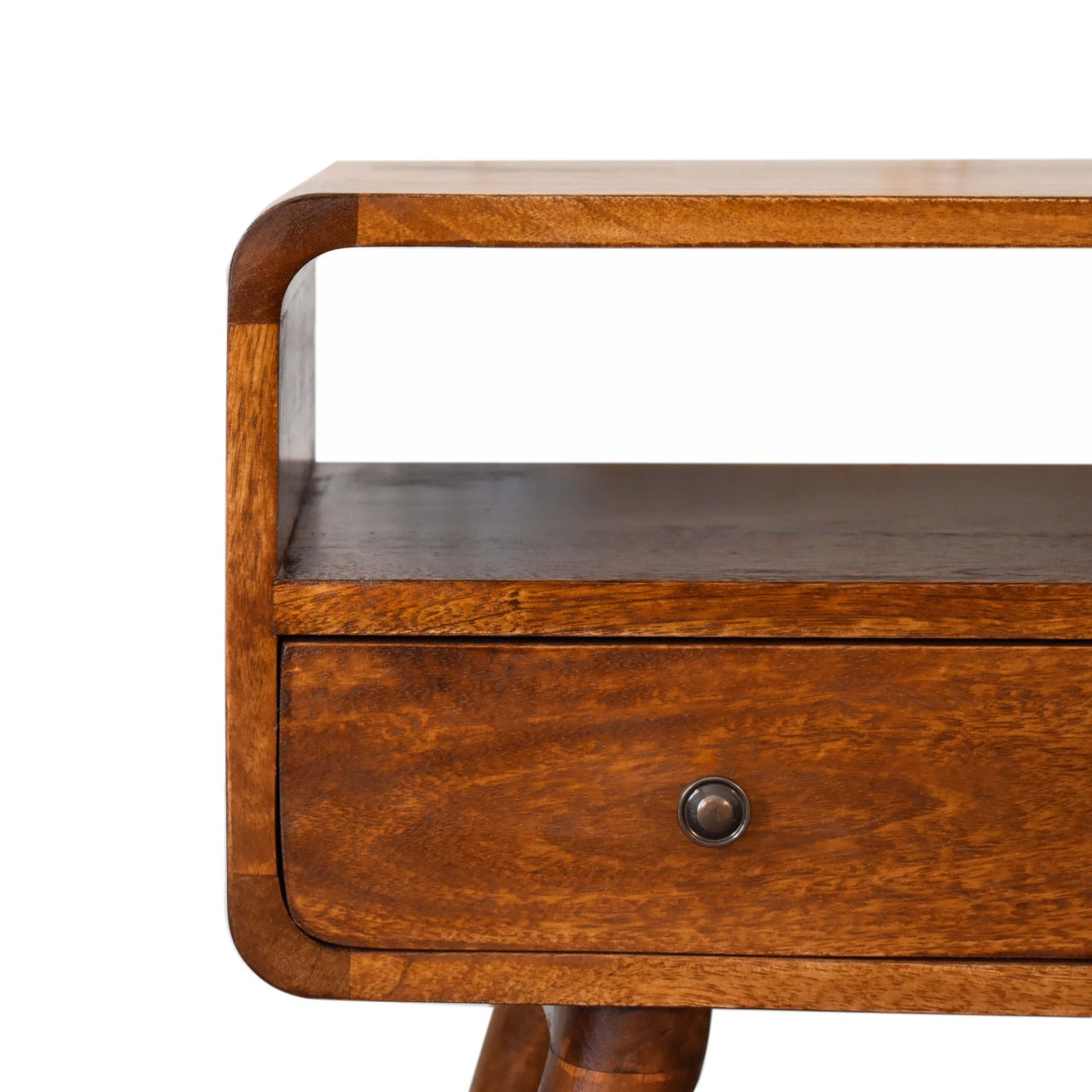 Mini Chestnut Curved Media Unit With 2 Drawers