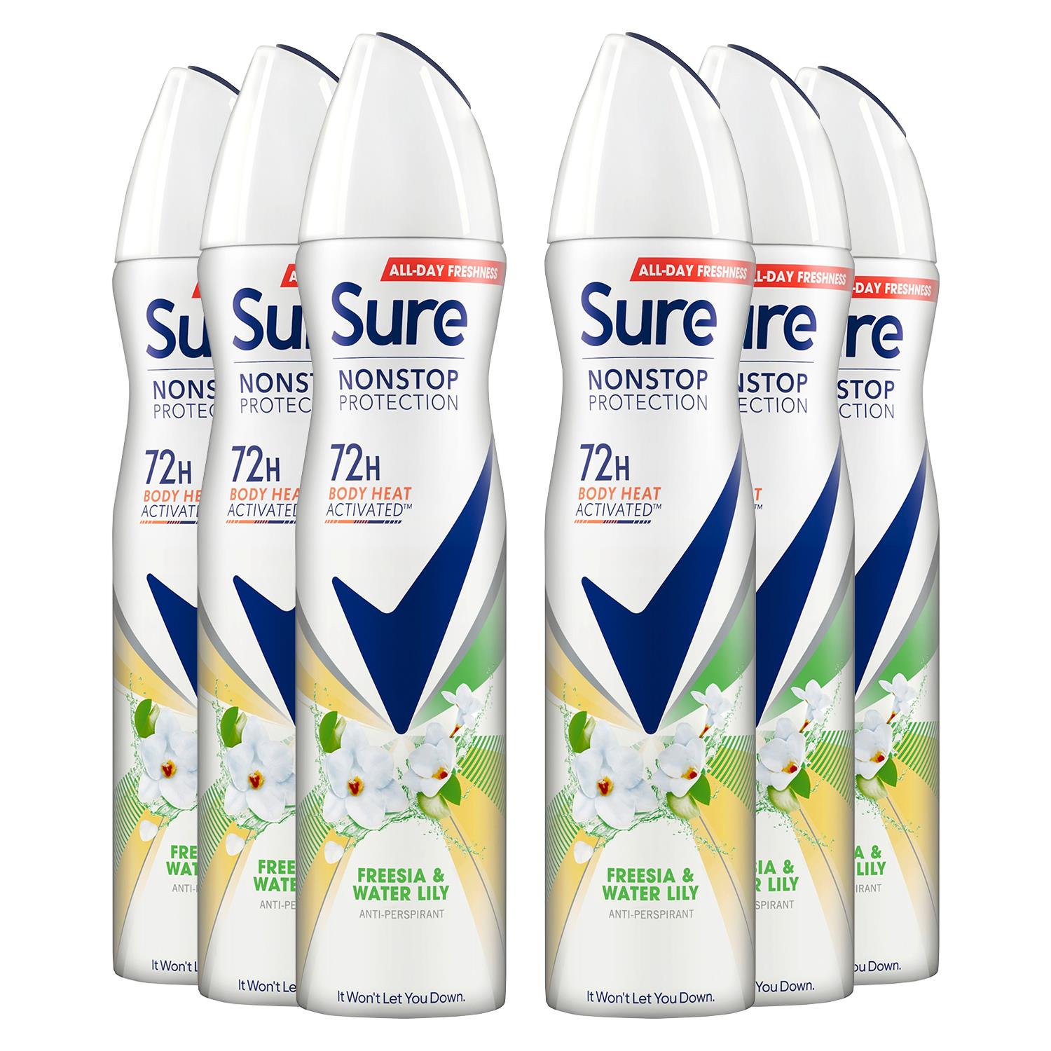 Women Antiperspirant 72h Nonstop Protection Freesia & Water Lily Deo, 6pk, 250ml | 6