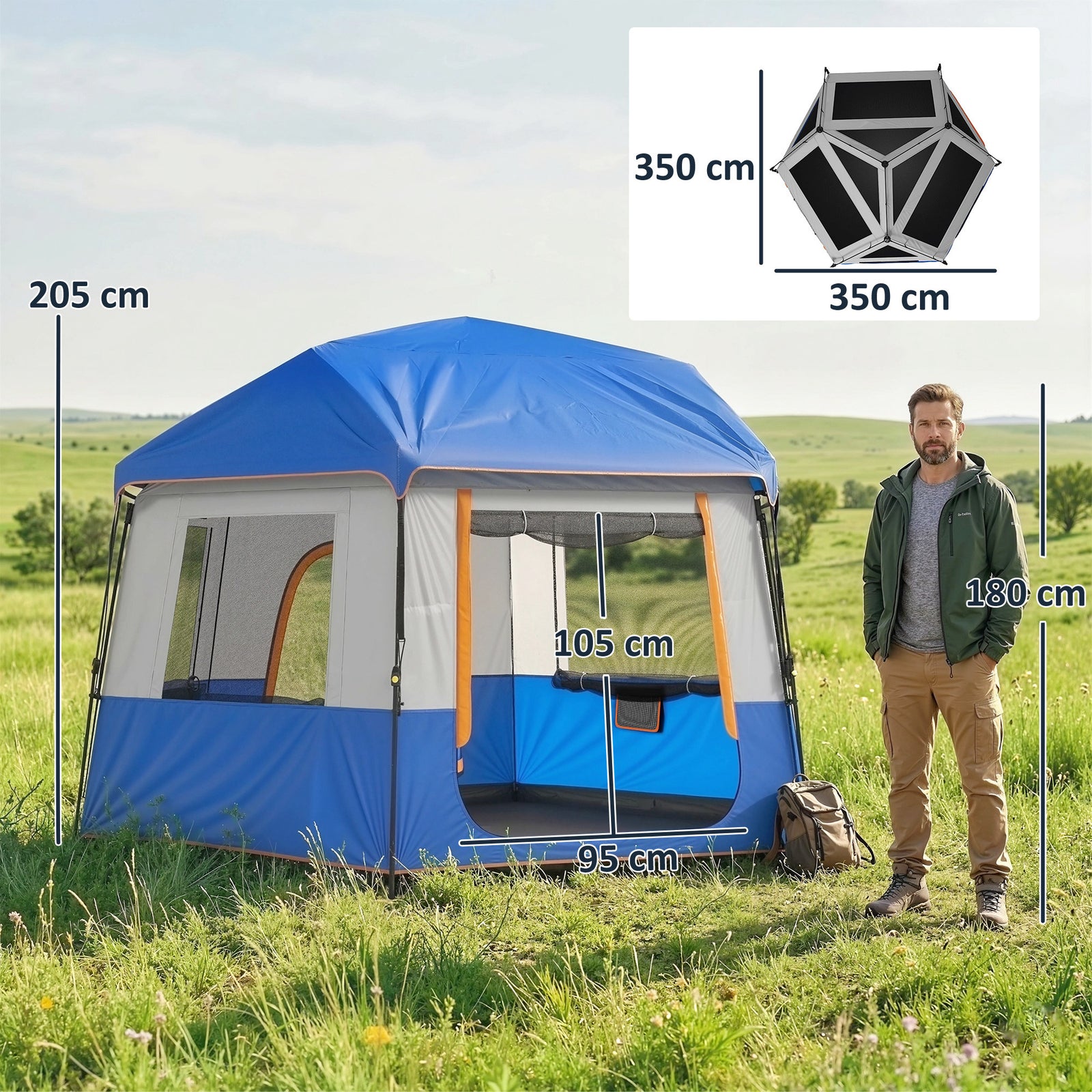 Camping Tent 3000mm Waterproof 4-6  Person | Blue