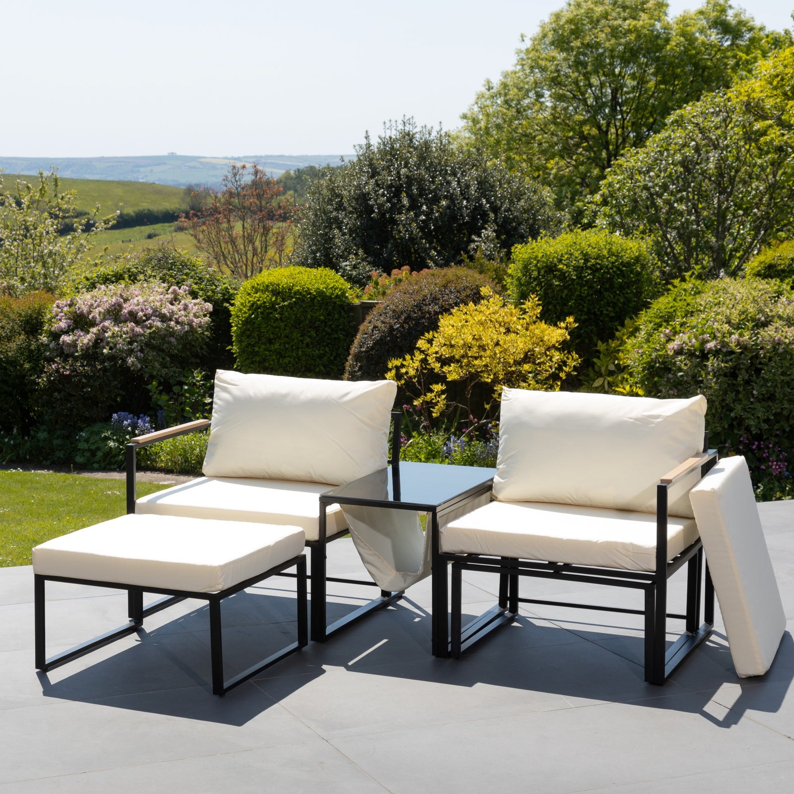 Serano Outdoor 2 Seat Sofa With Centre Table + Stools