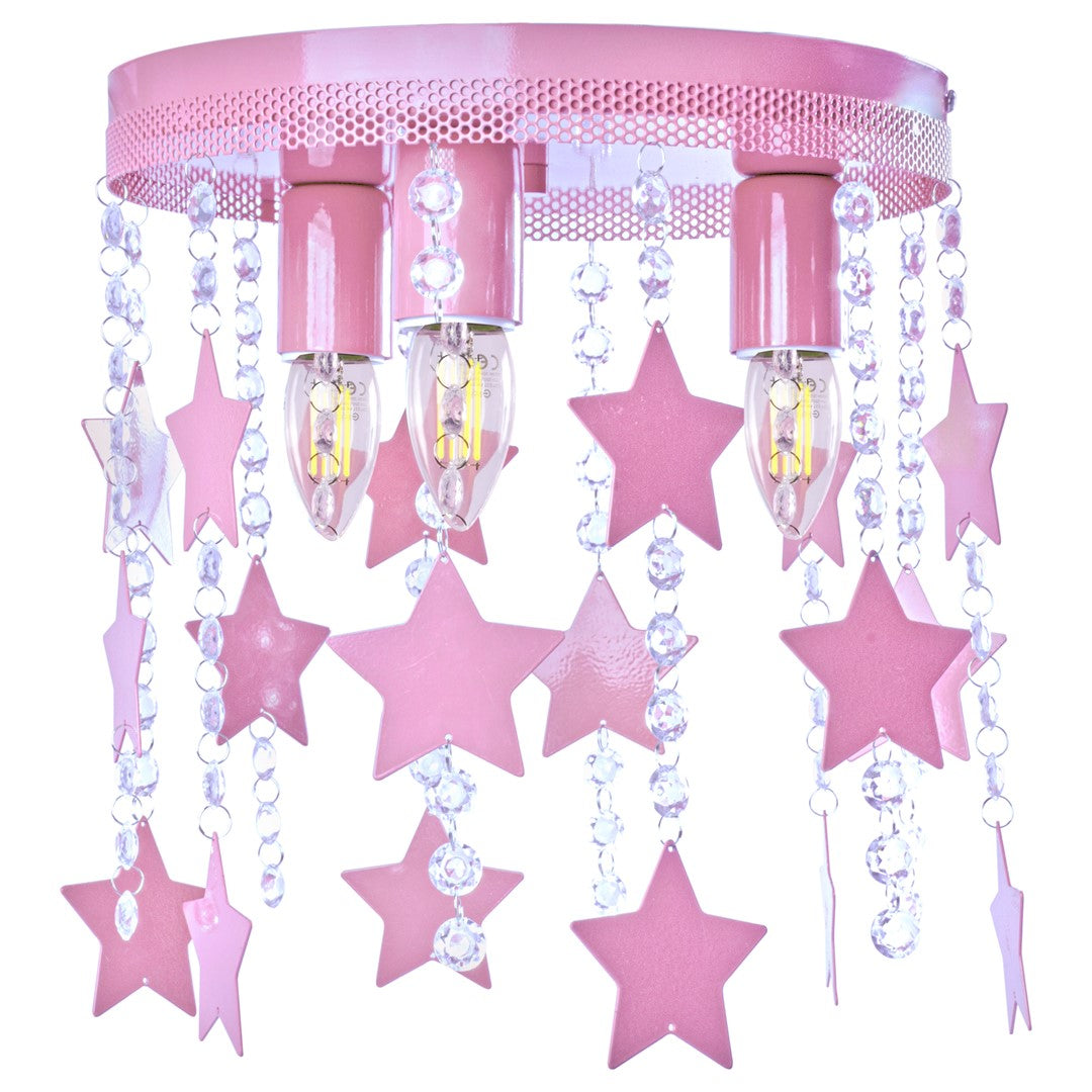 Ceiling Lamp Star 3xe27 Attractive Hand Made Chandelier With Suspended Crystals And Stars | Pink