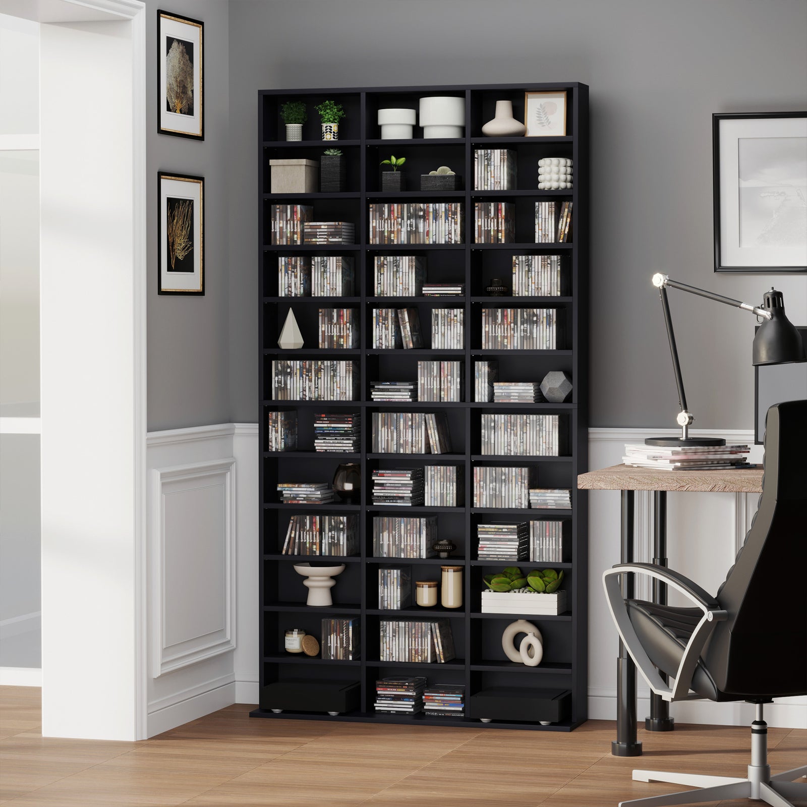 Cd Dvd Media Storage Shelves Display Shelf Racks Wooden | One Size | Black