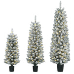 HOMCOM Prelit Snowy Flocked Artificial Christmas Tree Set Of 3, 3ft/4ft/5ft