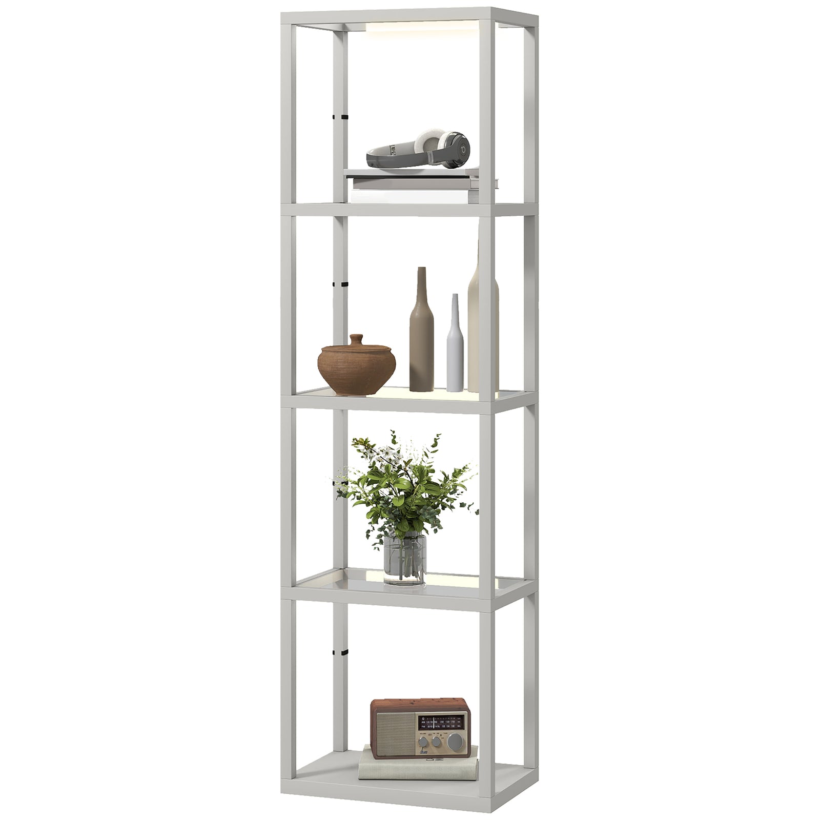 Led Floor Lamp With Glass Shelves, Dimmable Room Lamp | Grey