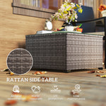 Outdoor Coffee Table W/ Glass Top, Rattan Side Table | Black