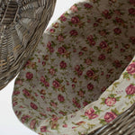 Rose Cotton Lined Wicker Antique Wash Round Laundry Baskets | Small | Pink