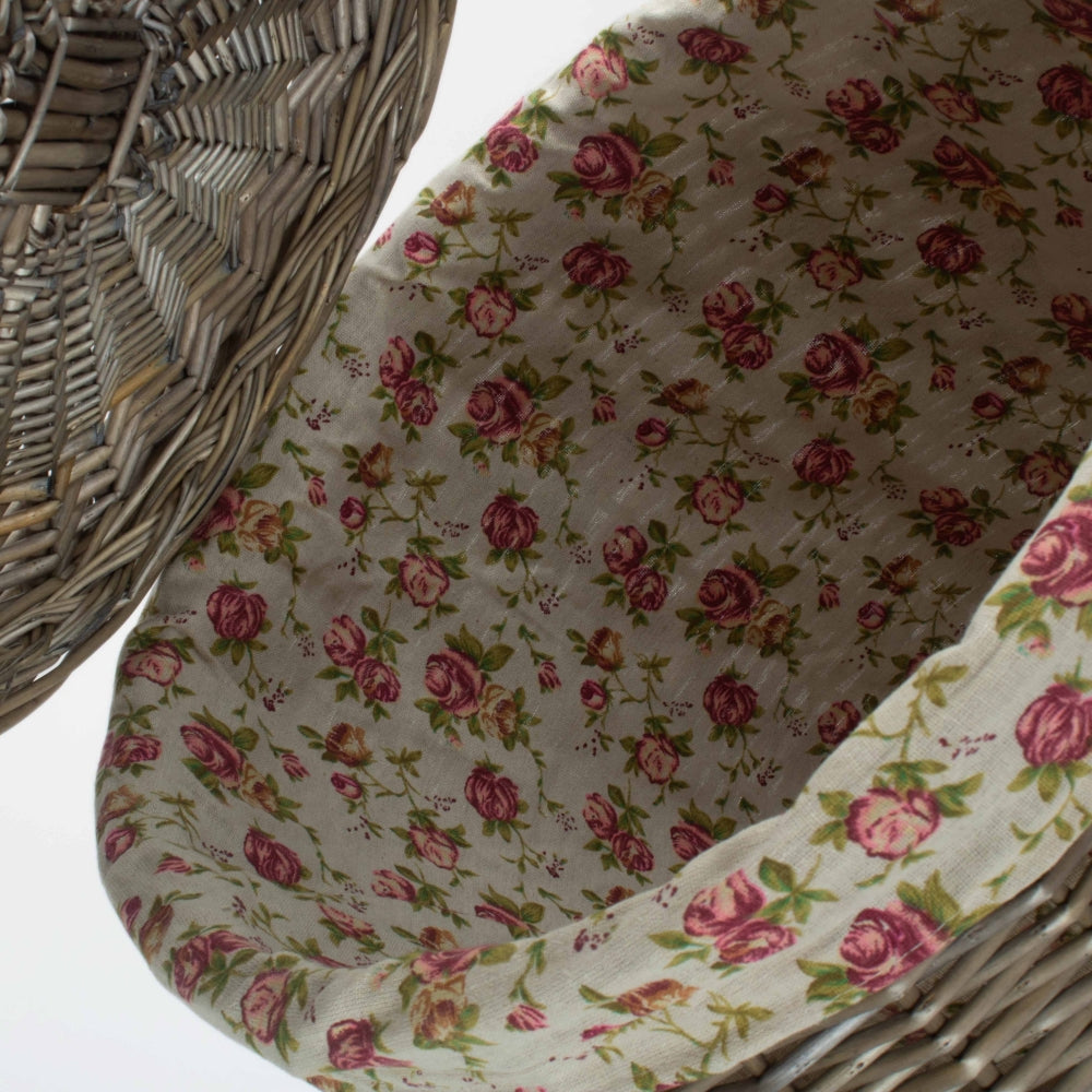 Rose Cotton Lined Wicker Antique Wash Round Laundry Baskets | Small | Pink