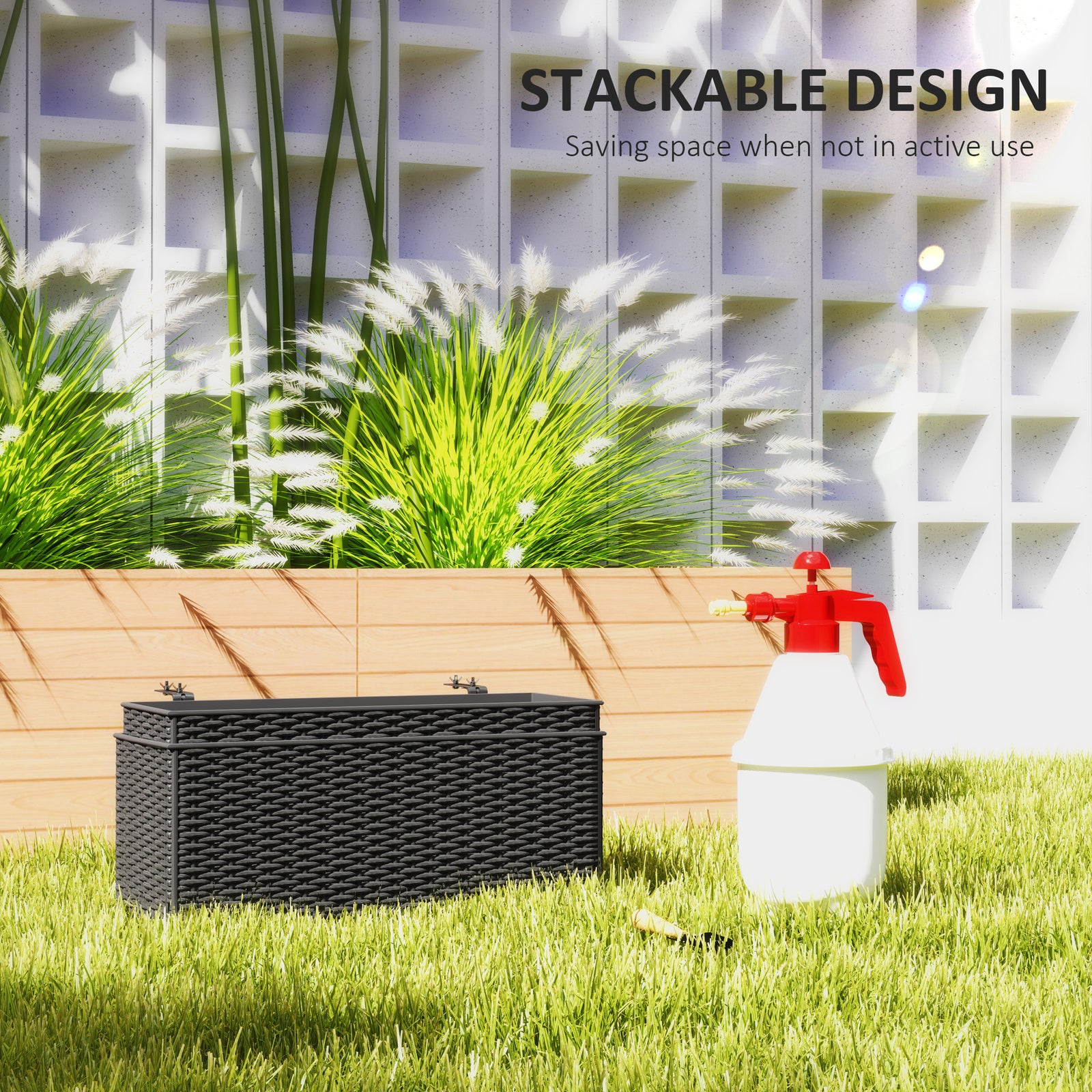 Set Of 2 Hanging Flower Boxes, 50 Cm Long, Rattan Look | Black