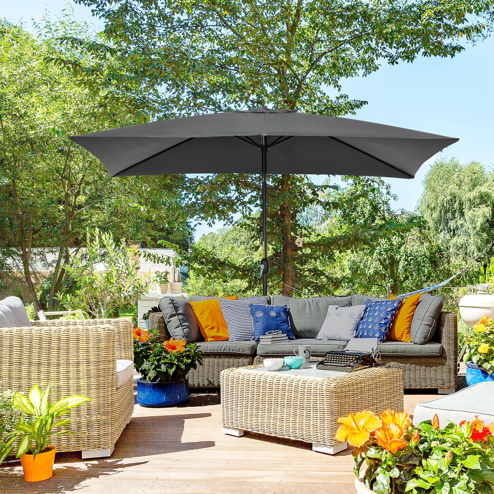 3x2m Patio Umbrella Canopy Tilt Crank | Black