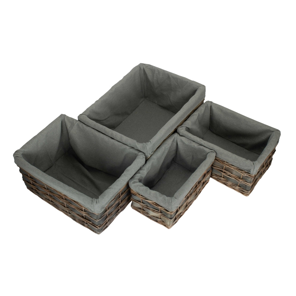 Grey Scandi Storage Basket With Grey Lining | Set-of-4 | Gray