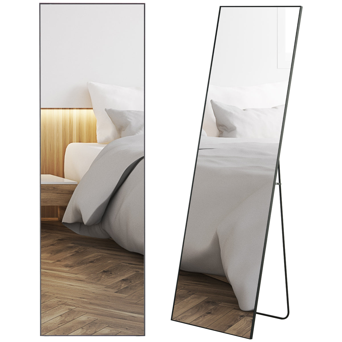 HOMCOM Full Length Mirror, Standing Or Wall-mounted Dressing Mirror, Black