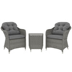 3 Pcs Aluminium Rattan Bistro Set W/ Cushions & Glass Top