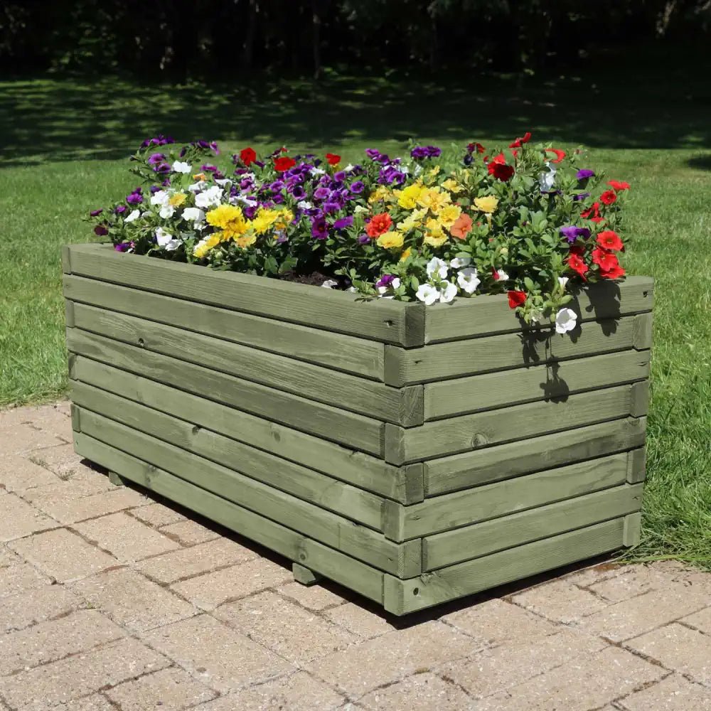 Pine Wooden Trough Planter With Feet | 120cm x 42cm x 38cm | Green