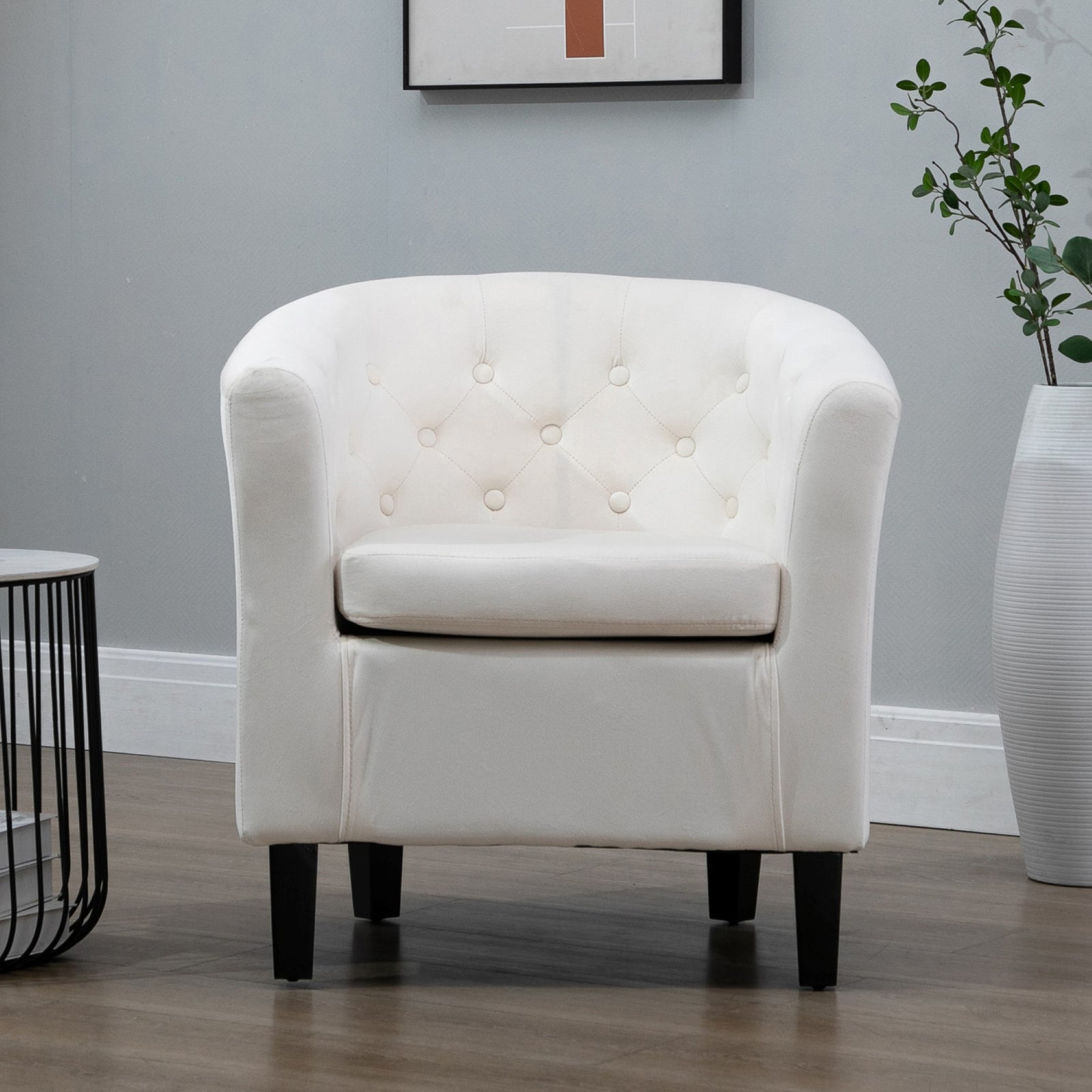 Clio 68cm Wide Velvet Fabric Studded Back Accent Chair With Dark And Light Wooden Legs | Cream