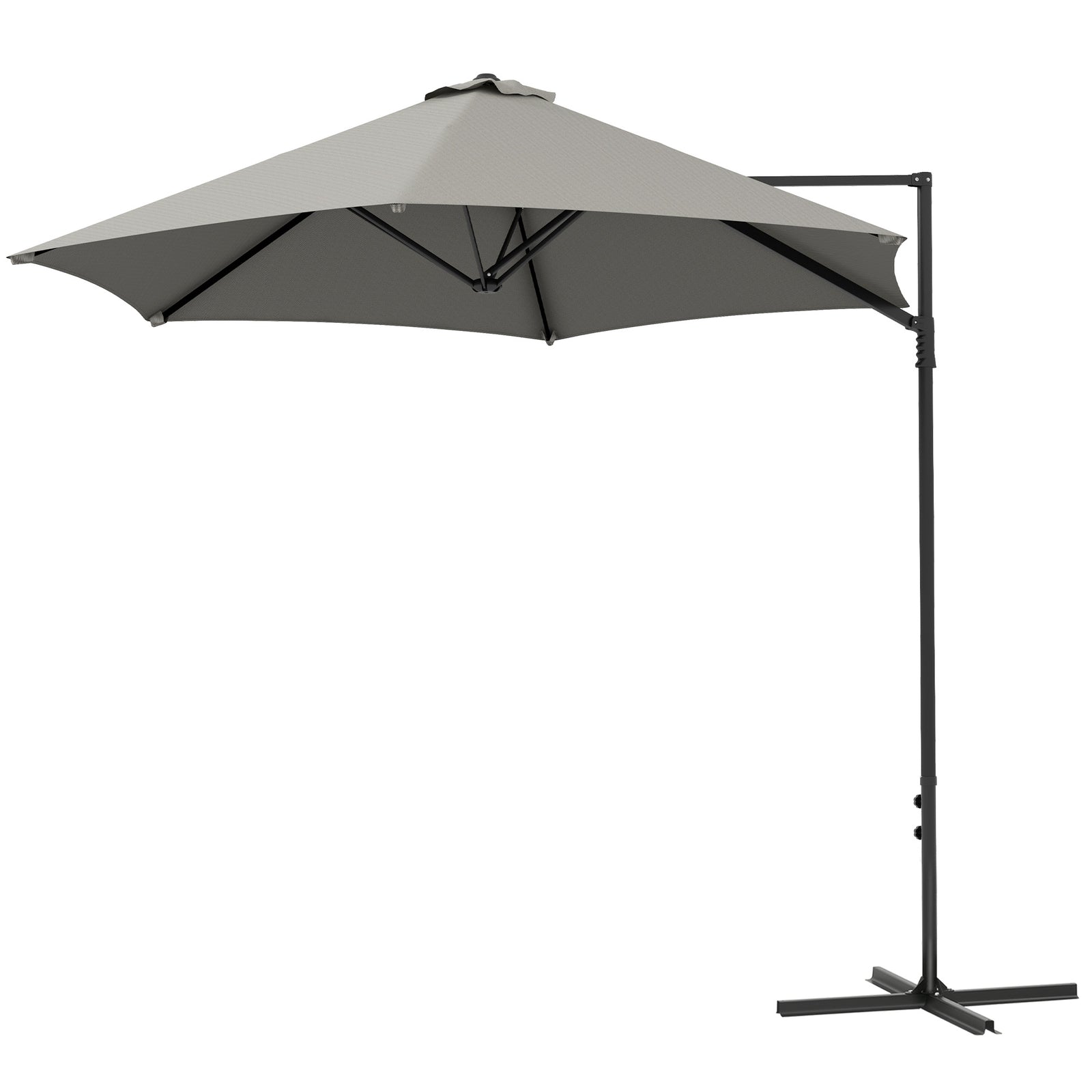 2.5m Cantilever Parasol W/ 360° Rotation, Cross Base | Light Grey