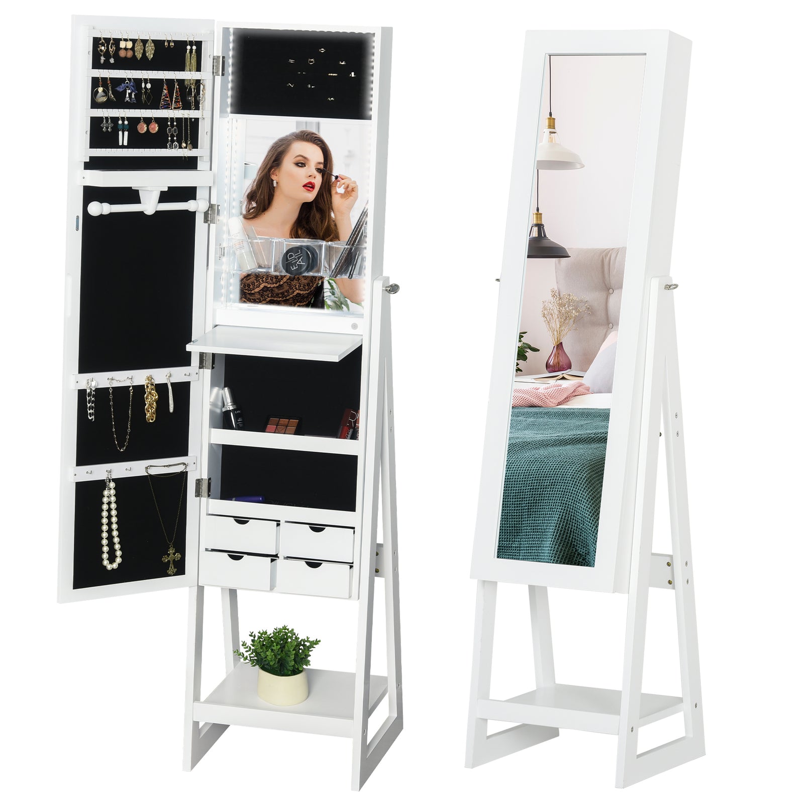 Freestanding Jewellery Storage Armoire W/ 2 Mirrors Drawers