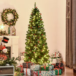 5/6/7ft Prelit Pencil Christmas Tree With Led And Berry | 6ft | Green