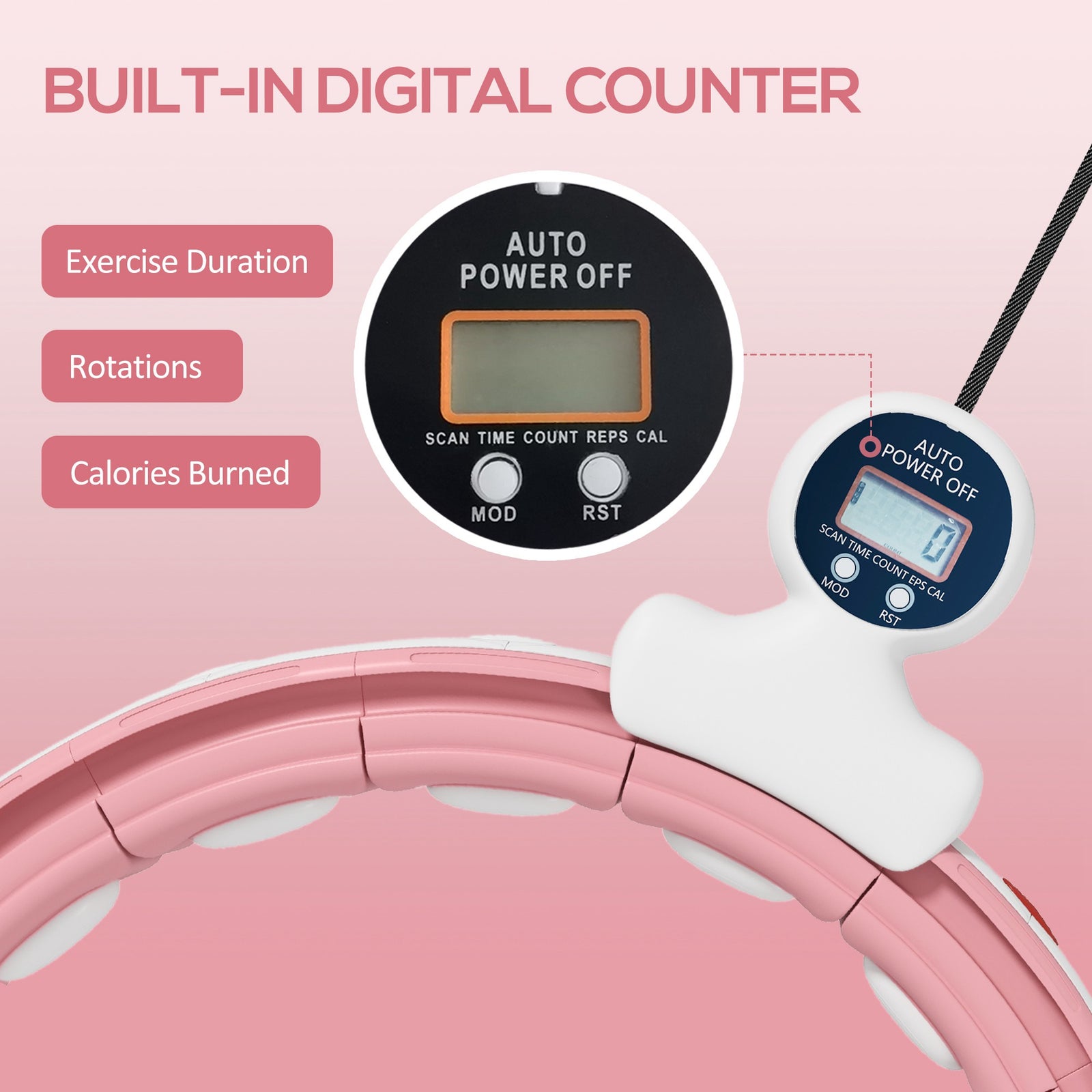 Smart Weighted Hula Hoop With Digital Counter | Pink