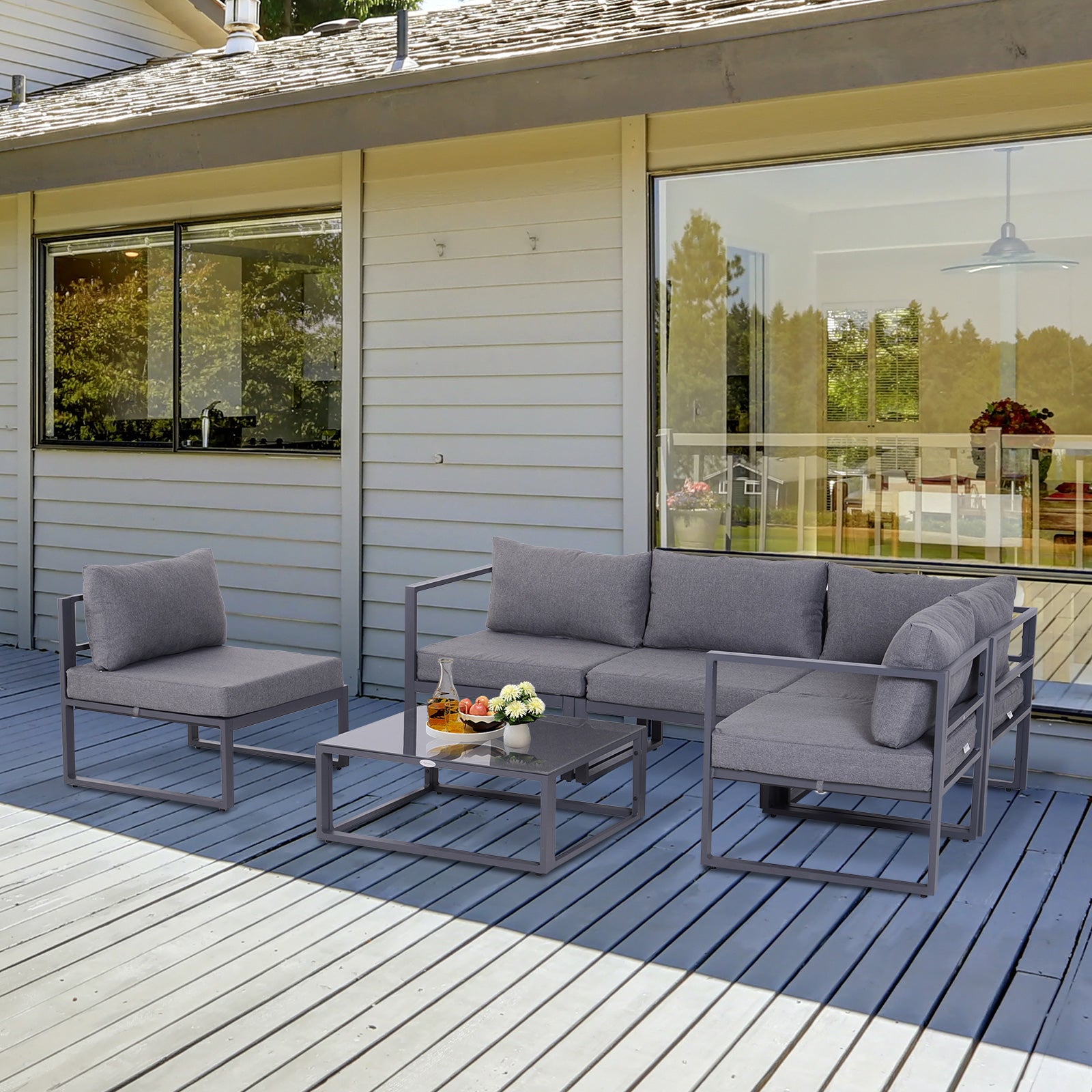 6pcs Outdoor Sectional Sofa Set Conversation Aluminum Frame