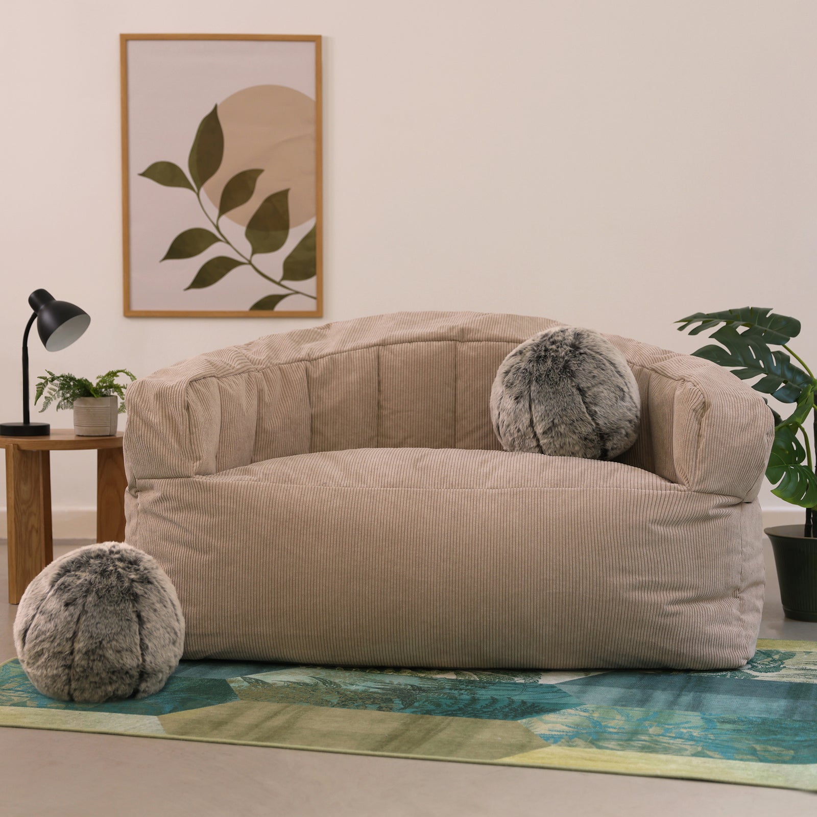 Round Faux Fur Ball Cushions Set Of 2