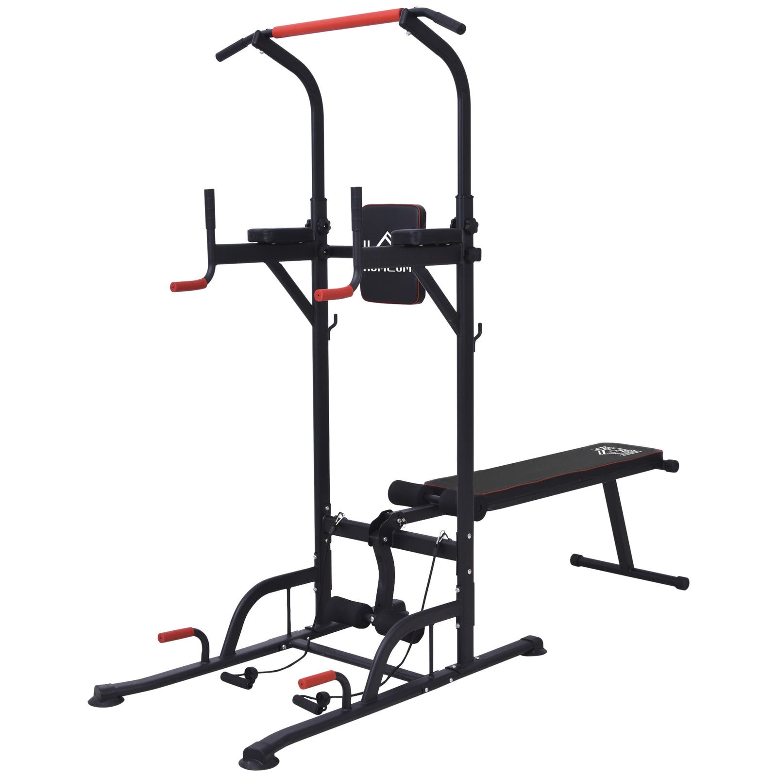 Power Tower Dip Station With Sit-up Bench And Tension Ropes | Black