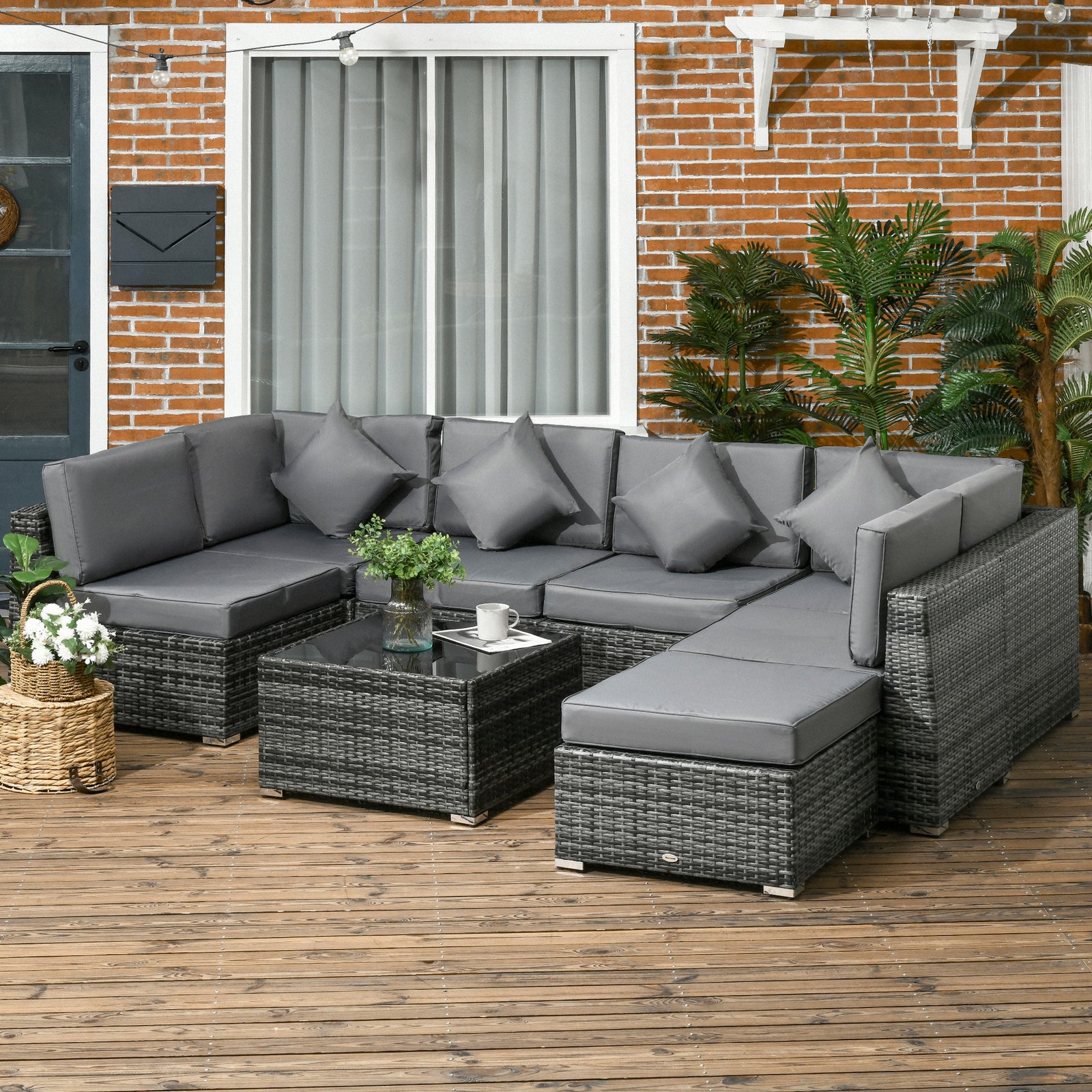 Rattan Outdoor Garden Furniture Patio Corner Sofa Set | Gray