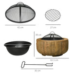Outsunny Fire Pit With Spark Screen And Poker, 61.5 Wood-burning Brazier