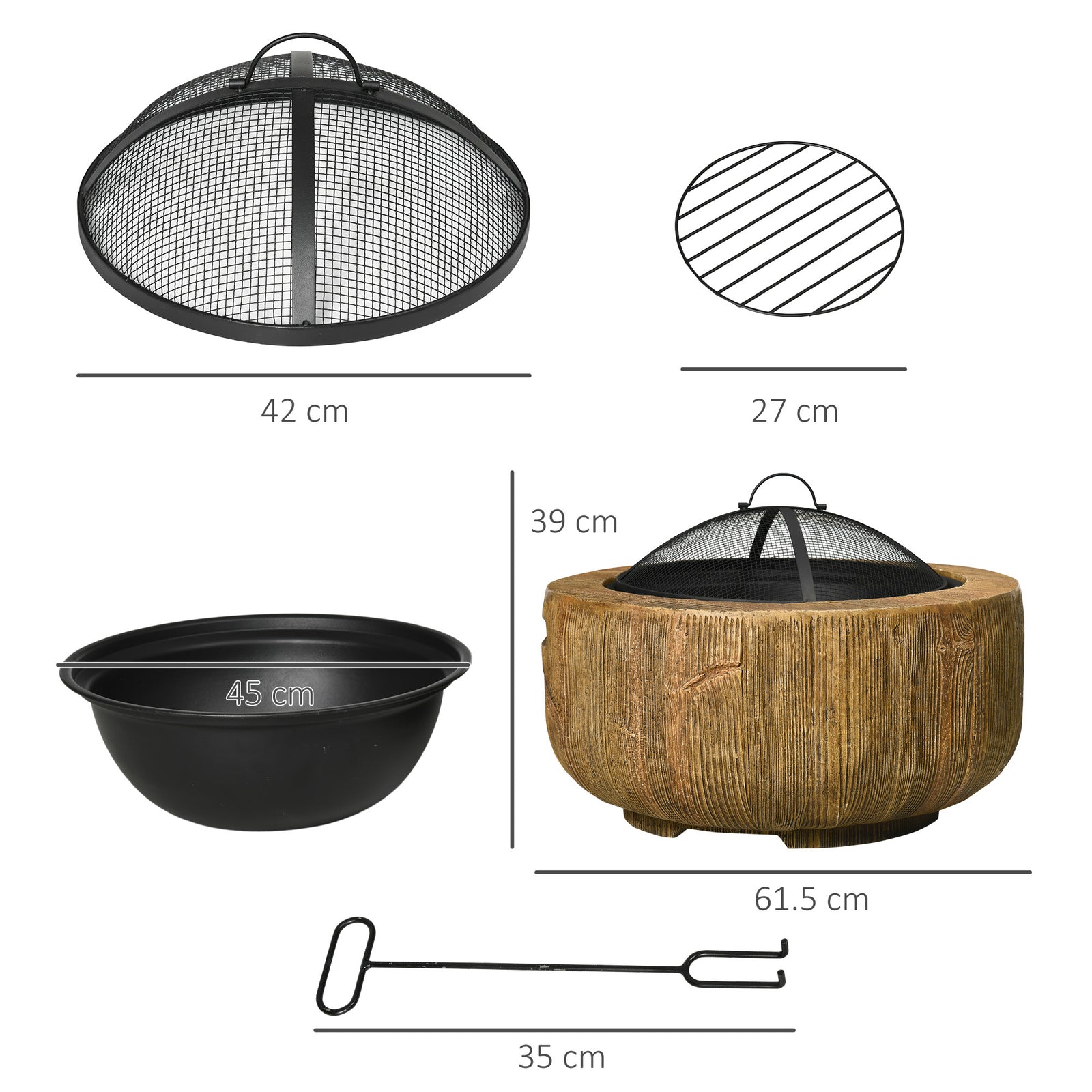 Outsunny Fire Pit With Spark Screen And Poker, 61.5 Wood-burning Brazier