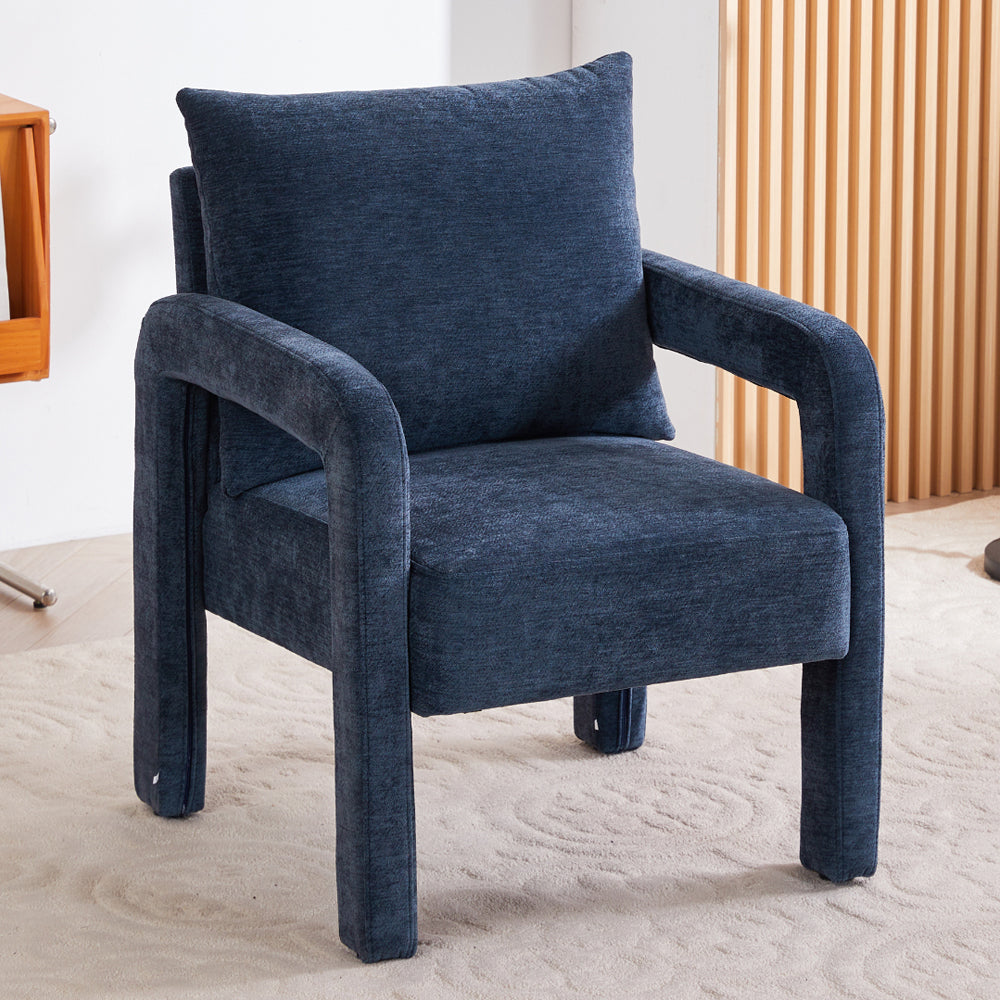 Chenille Upholstered Accent Chair With Lumbar Pillow | Blue