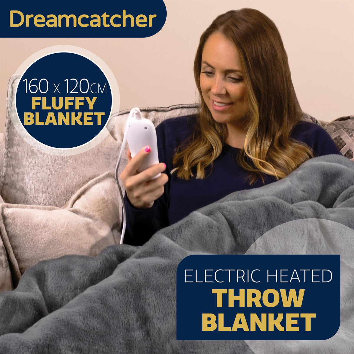 Heated Throw Faux Fur Electric Blanket 160 X 130cm Thermal Blanket & Timer 9 Heat Settings | Double | Dark Grey
