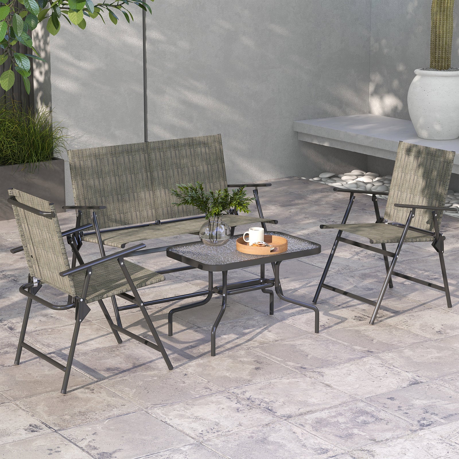 Outdoor 4 Pieces Patio Set, Mesh Fabric | Brown
