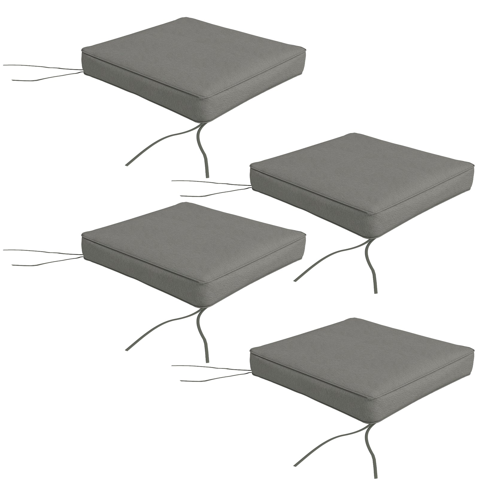 Set Of 4 Outdoor Seat Cushion With Ties, For Patio Furniture | Charcoal Gray